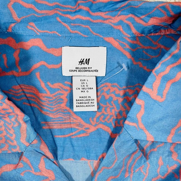 Lot of 2 HM Large Mens Relaxed Fit Short Sleeve Button Down Shirts Blue Red NWOT - Picture 11 of 15